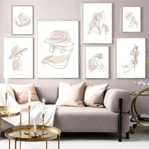 Modern Canvas Art Line Drawing Abstract Wall Painting Female Figure Profile Hands Prints Posters For Bedroom Cupboard Decoration
