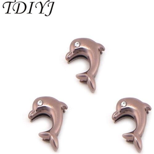 TDIYJ New Fashion Dolphin Slide Charms fit 10mm Stainless Steel Bracelets Band for Women Jewelry 6pcs/lot