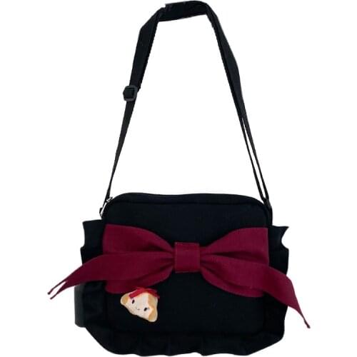 Japanese Cute Cartoon Bow Girl Student Canvas Messenger Bag Womens Satchel Crossbody Shoulder Bag
