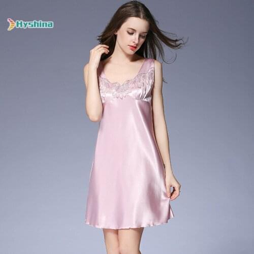 Womens nightdress with silk belt breast pad