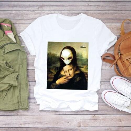 Women Cartoon Alien Funny Painting Vintage Fashion Clothing Summer Shirt T-shirts Top T Graphic Female Ladies Womens Tee T-Shirt
