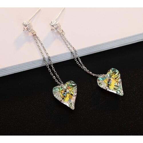 BAFFIN Original Crystals From Swarovski Wild Heart Pendant Earrings For Women Wedding Silver Color Long Chain Drop Pendientes