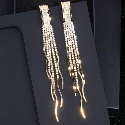 Trendy Elegant Rhinestone Long Tassel Earrings For Women Luxury Crystal Big Dangle Drop Earrings For Wedding Party Jewelry WX222