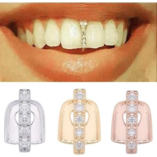 2021 New Punk Hip Hop Dental Teeth Grillz Top Crystal Grills Gold Mouth Tooth Caps Cosplay Party Rapper Teeth Funny Jewelry Gift