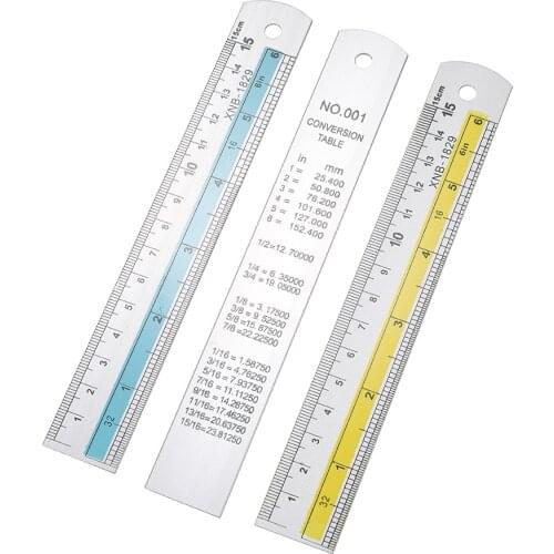 1pcs 15cm Aluminum Metal Straight Ruler Double Sided Measuring With Conversion Table For DIY Jewelry Measure Making