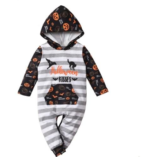 2021 Halloween Costume Jumpsuit Printed Stripe Hooded Long Sleeves Romper For Baby Clothes Girls Boys Childrens Clothing Set