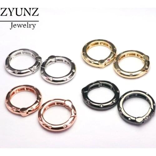 4PCS, CZ Micro Pave Round Shape Carabiner Clasp with Easy Open Spring, Circle Spring Snap Clasp