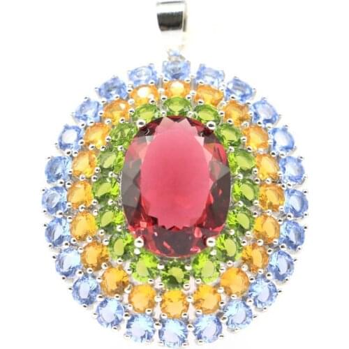 31x12mm Multi Color For Ladies Silver Pendant Created Garnet Citrine Aquamarine Daily Wear Wholesale