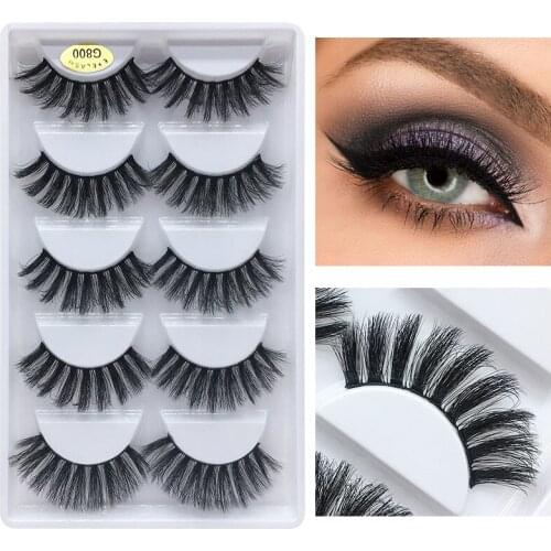 5 Pairs 3D Mink Hair False Eyelashes G800 Natural Slender False Eyelashes Makeup Lashes
