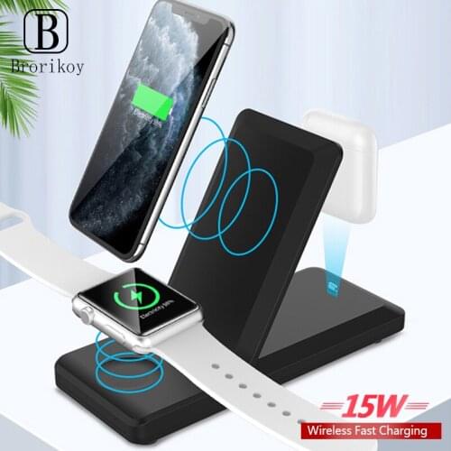 15W Qi Wireless Charger Stand Station Dock 3 in 1 For Iphone 11 Pro Max XR XS MAX X 8+ Apple Watch Series 4 3 2 Airpods Pro 1 2