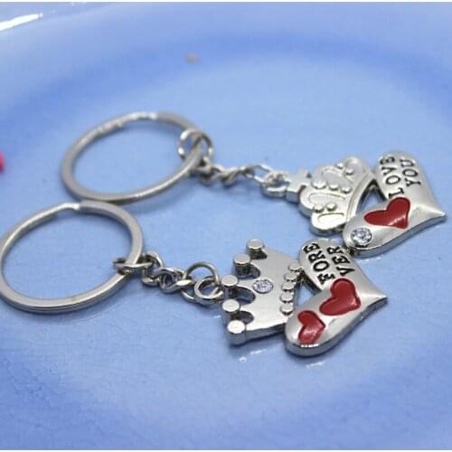 Crystal Love Cross Crown Lovers' Keychain Classic Creative LOVE YOU FOR EVER Letter Couple Keyring Jewelry Valentines Day Gifts