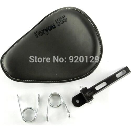 Black Motorcycle Leather Seat W/ Stitching Bracket & 2.5" Torsion Springs For Harley Bobber Chopper XS 650 CB 750 Old School