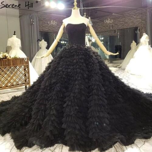 Black Off Shoulder Luxury Sexy Wedding Dresses 2020 Crystal Tiered High-end Bride Gowns HX0221 Custom Made
