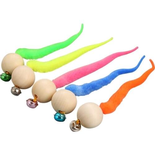 Wooden Ball Wiggly Tail Bell Sounding Kitten Bite Wiggly Balls Cat Bell Toys New Cat Chewing Toys Wiggly Balls Cat Bell Toys
