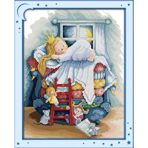 Pea Princess Cotton Needlework Cartoon 11CT Stamped Cross Stitch Kits Home Wall Decor Handmade Knitting Set DIY Embroidery