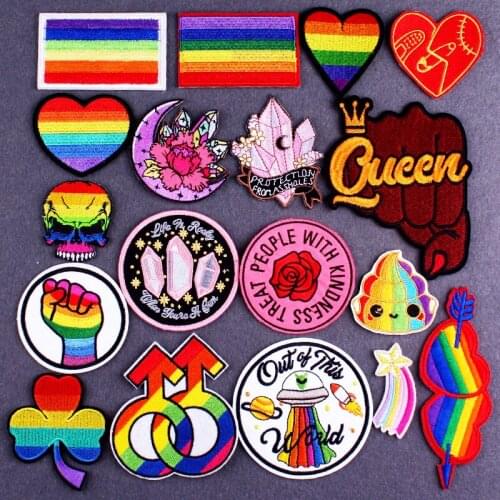 Crystal Patch Embroidery Patches On Clothes DIY Lgbt Flag Gay Pride Patch Badge On Bags Iron On Patches For Clothing Stripes