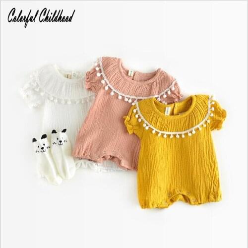 Ins Cotton Baby girl summer Rompers Vintage casual toddler kids Romper short-Sleeve cute children Clothes 0m - 24m