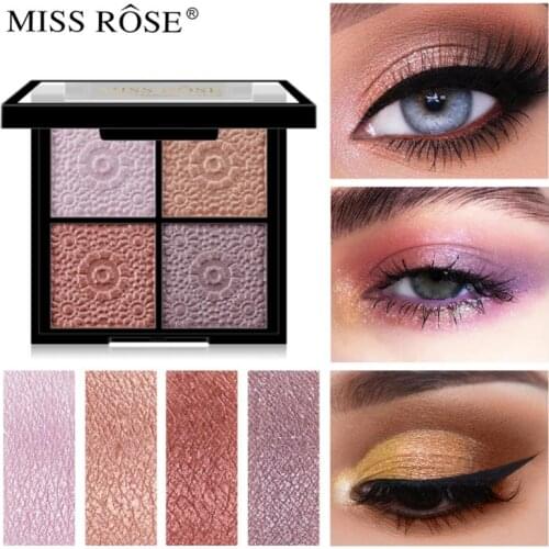 MISS ROSE Pearlescent Matte 4 Color Eye Shadow Eye Makeup Waterproof Long-lasting Natural Glitte Eyeshadow Palette Shimmer TSLM2