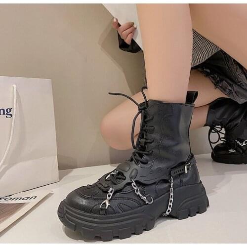 2021 new Martin boots thick-soled motorcycle boots in the tube wild ins tide short boots womens lace-up boots