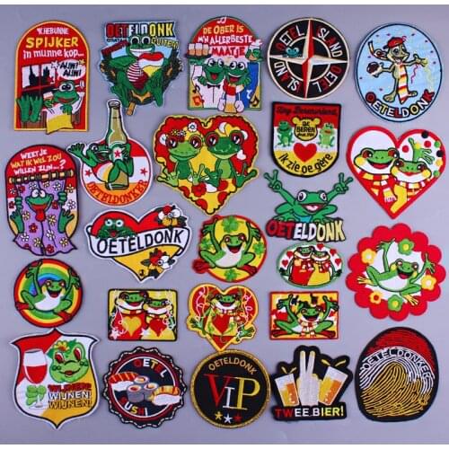 Cartoon Frog Iron On Patches For Clothing Oeteldonk Emblem Frog Carnival For Netherland Embroidered Patches For Clothes Stripes