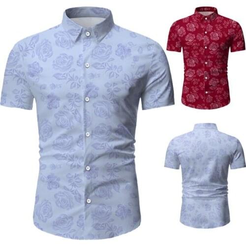 Mens summer style casual casual rose print short sleeve shirt European and American sizes business beach Hawaiian shirt XXXL