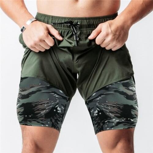 Double layer Jogger Shorts Men 2 in 1 Short Pants Gyms Fitness Camouflage lining Bermuda Quick Dry Beach Shorts Male Sweatpants