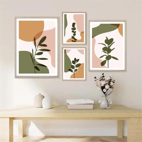 Abstract Leaf Plant Wall Art Poster Green Pink Orange Color Block Art Print Geometry Canvas Painting Bohemia Pictures Home Decor