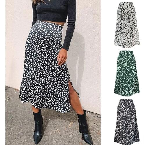 2020 New Sexy Leopard Print Chiffon Split Skirt Casual Fashion Long Skirts Spring Summer Zip Elegant High Waist Skirt for Women