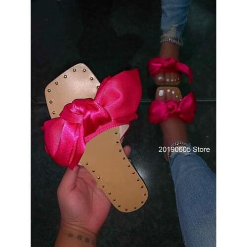 2021 Summer New Womens Sandals Open Toe Slippers Flat Womens Shoes Outdoor Bow Fashion Solid Color Plus Size 43