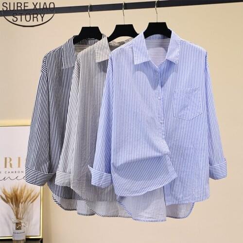 New Women Long Sleeve Blouse Korean Fashion Striped Shirts Spring and Autumn Plus Size Loose Button Up Shirt Tops Clothes 16701