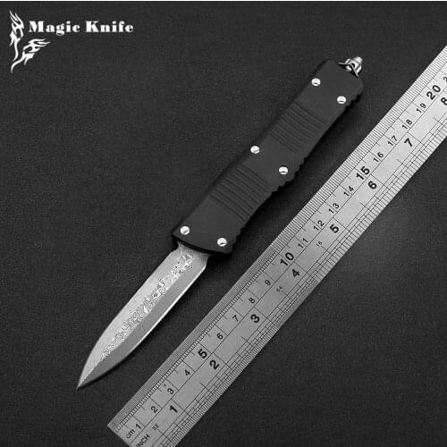 Micro OTF Outdoor Equipment Survival Knife Damascus Blade Aviation Aluminum T6 Handle Double Action Quick Opening Hunting knives