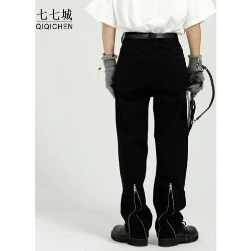 Streetwear Straight Baggy Jeans Men Ankle Zipper Design Casual Pant Men Hip Hop Harajuku Black Joggers Trousers Male Autumn New