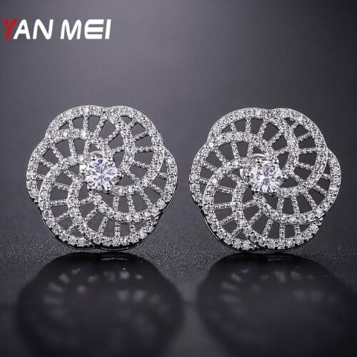 YANMEI Crystal Flower Hollow Stud Earrings For Ladies Mirco Earring Jewelry Accessories YME8078