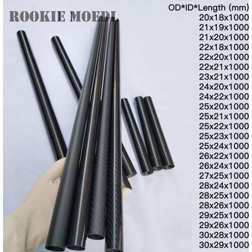 ROOKIE MODEL 1pcs 1000mm Length 3k Full Carbon Fiber Tube OD 20-30mm for RC Underwater Drones, Fishing Rods, Kites and Bicycles