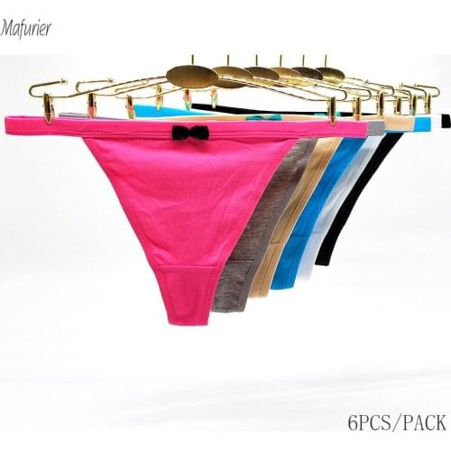 Mafurier 2019 New Womens Sexy Underwear String Panties Low Waist Women Cotton Briefs Thongs Lingerie For Women 3 SizeS 6Pc/lot