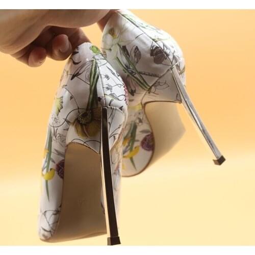 Hot Selling Flower Print Leather Pumps Women Shoes Pointed Toe Metal Blade Heels High Heels Pumps 10CM Colorful Slip-on Pumps