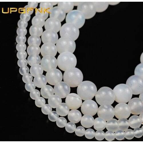 UPGFNK White Agates beads Natural Stone Round Loose Spacer Beads For Jewelry making DIY bracelets Accessories 15'' 4/6/8/10/12mm