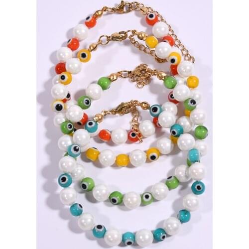 Bohemia 2021 Summer New Bracelet Round Evil Eye Perfect Round Pearl Shell Pearl Bracelet Hnadmade Stainless Steel Jewelry Women