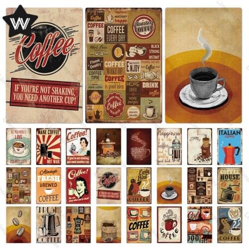 Coffee Vintage Metal Sign Coffee Metal Wall Art Vintage Metal Signs Decor Retro Wall Stickers Plate for Shop Man Cave Decoration