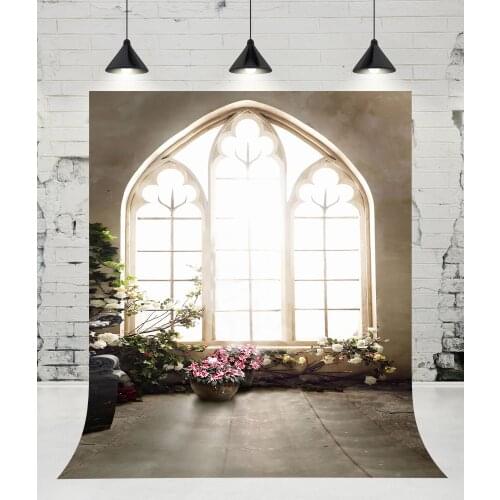 VinylBDS Romantic Indoor Wedding Photography Backdrops Carved Window White Flowers Photo Studio Background for Children Props