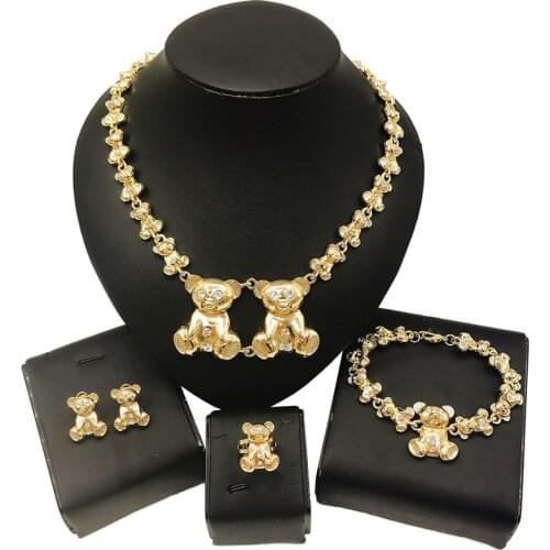 Yulaili New African Jewelry Sets Trendy Necklace Earrings Bracelet Ring for Women Gold Color Jewellery Wedding Accessories