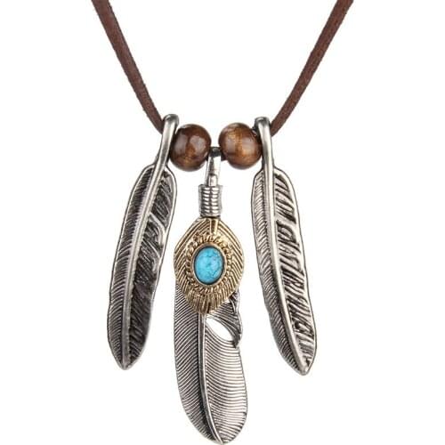 Johnature Metal Necklace Wood Feather Plating Necklace Original 2020 National Style Handmade Women Vintage Sweater Chain