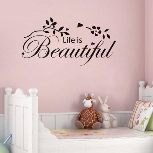 Life is beautiful vinyl wall decal quotes home decor living room bedroom diy art wallpaper removable wall stickers