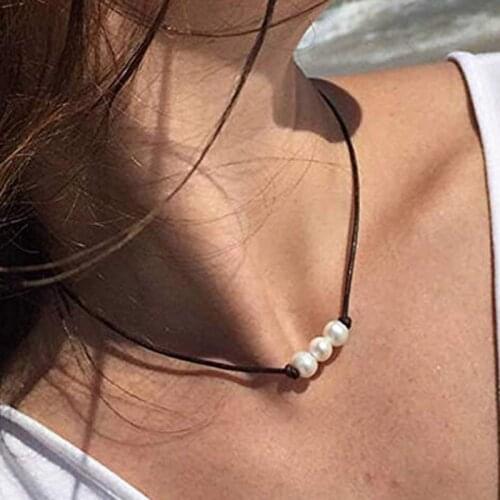 ZHOUYANG Choker Necklaces For Women Simple Handmade Black Rope Imitation Pearl Bead Collarbone Chain Gift Fashion Jewelry KAN333