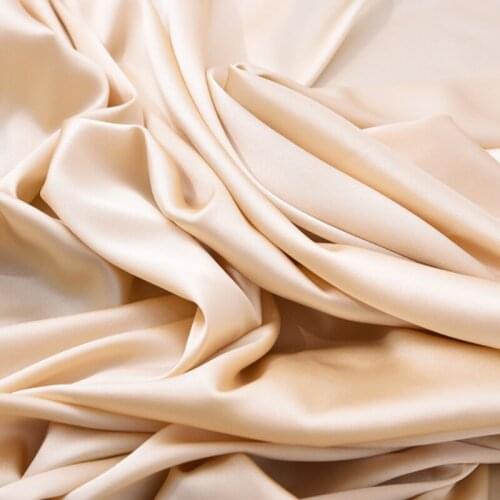 140CM Wide 19MM Light Camel Color 90% Silk 10% Lycra Stretch Black Silk Satin Fabric for Dress Cheongsam Pant Shirt H481