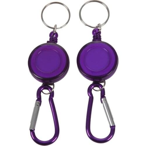 2 PCS BADGE REEL - RETRACTABLE RECOIL YOYO SKI PASS ID CARD HOLDER KEY CHAIN Color:Purple Amount:2Pcs
