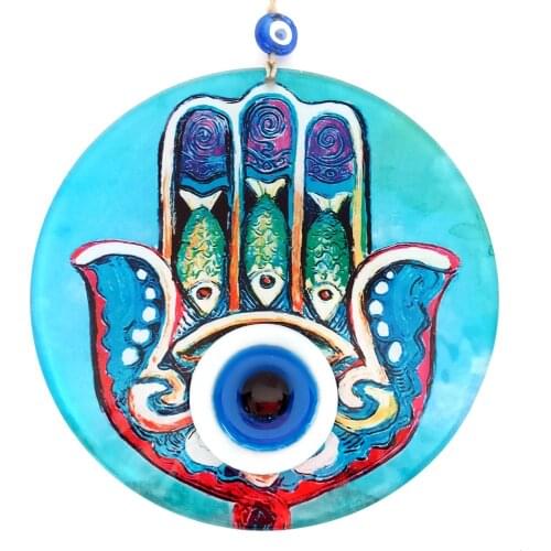 23 Centimeter Fusion Glass Wall Ornament Abundance Hand Evil Eye Bead