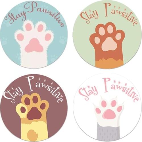 24/48pcs Stay Pawsitive' Sticker Cute Cat Paw Decal Cat Paws Waterproof Sticker Encourage Stickers Packing Seal Labels