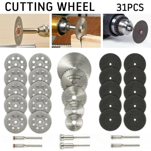 31x Mini Diamond Cutting Discs Hss Wheel Blades Set Drill Bit Dremel Rotary+tool Angle Grinder Accessories Grinding Attachment