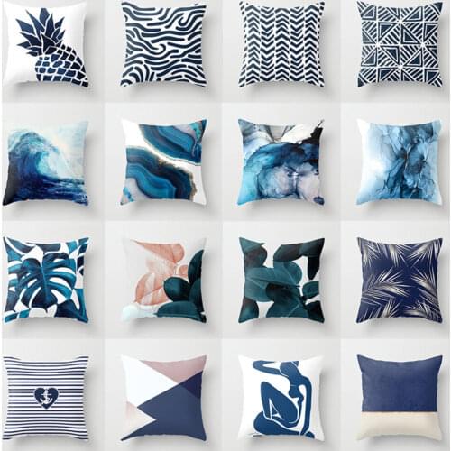 45 * 45CM Geometric Cushion Cover Blue abstract printed Pillowcase Square Home Decor Polyester Throw Pillow Case Geometric Art